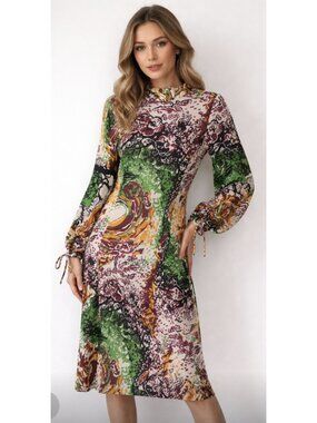 VINTAGE ELIGLAU MILANO 1960 100% Silk Abstract Maximalist Multicolor Midi Dress